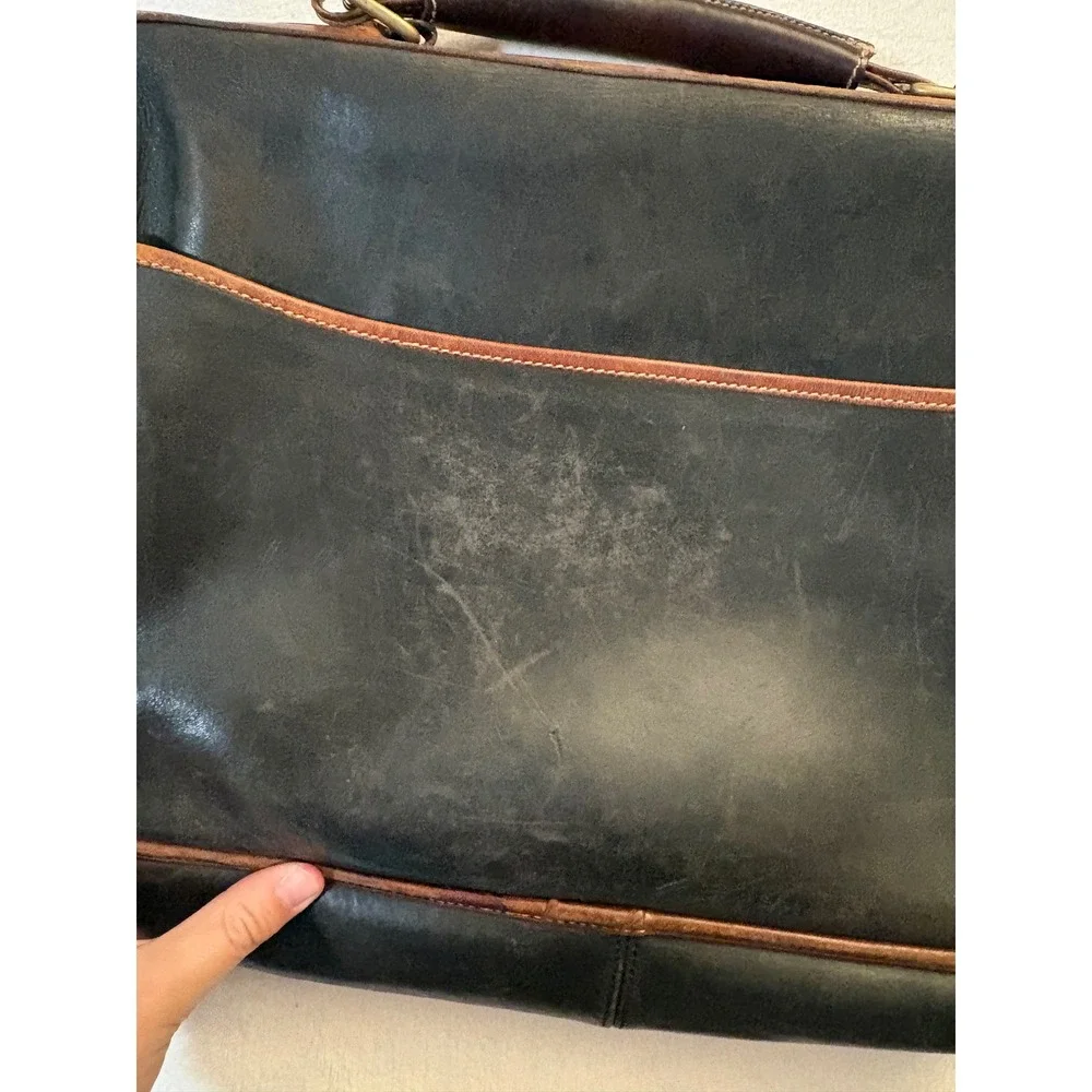Tusting Made in England Black Tan Leather Messenger Bag Briefcase Laptop Satchel